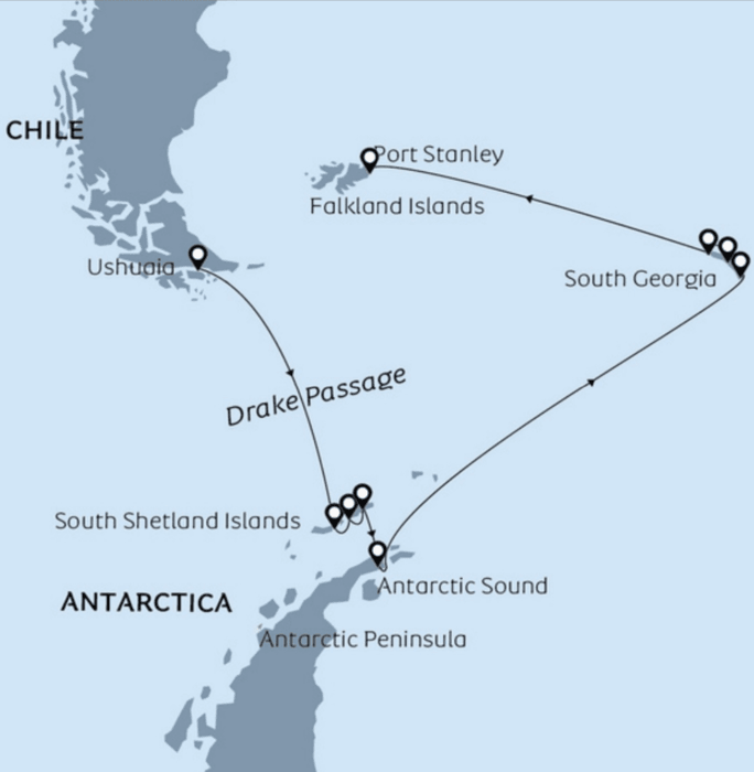 Itinerary map for antarctica photography cruise expedition