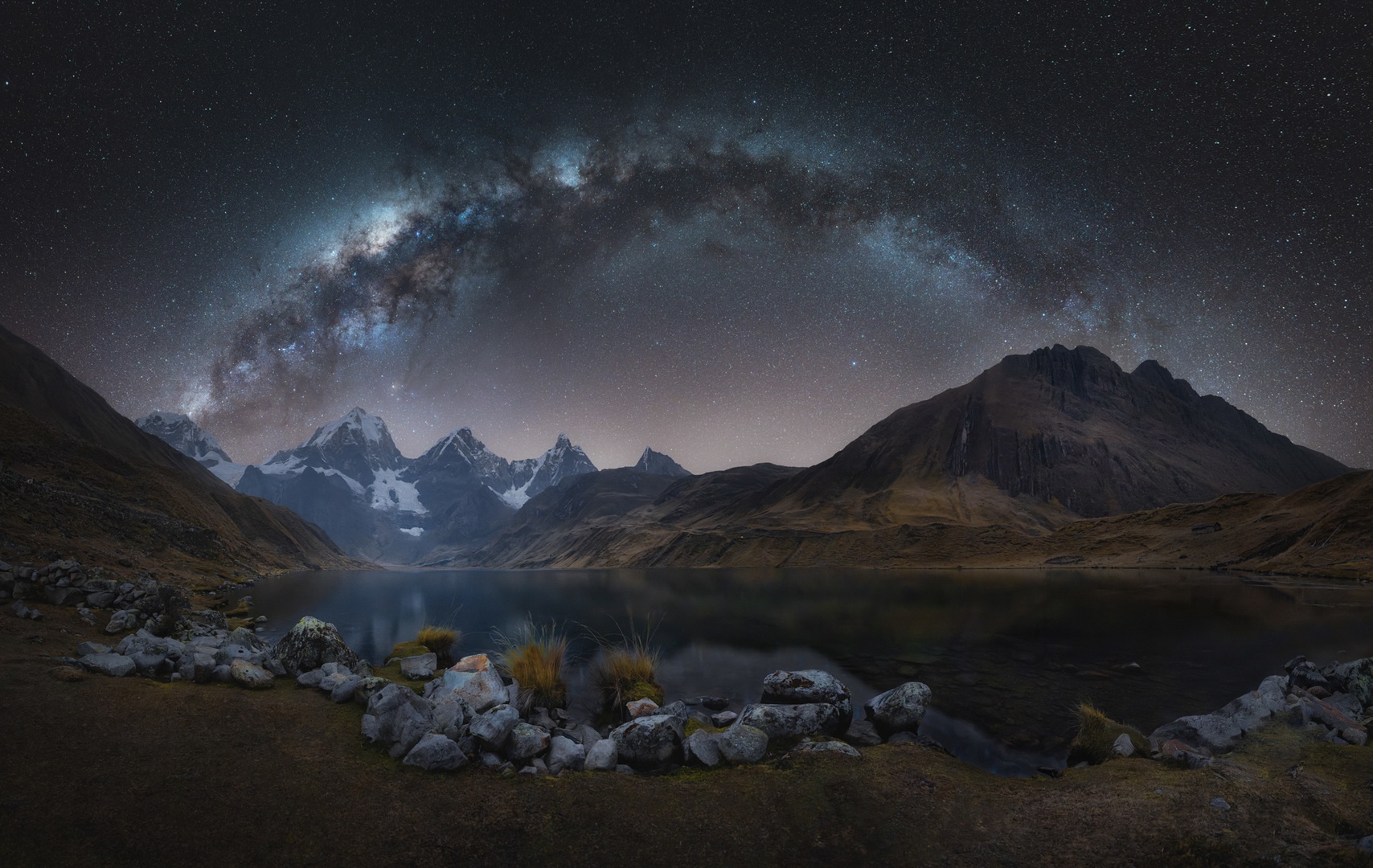 Milky Way arc covering the sky over Huayhuash in Peru