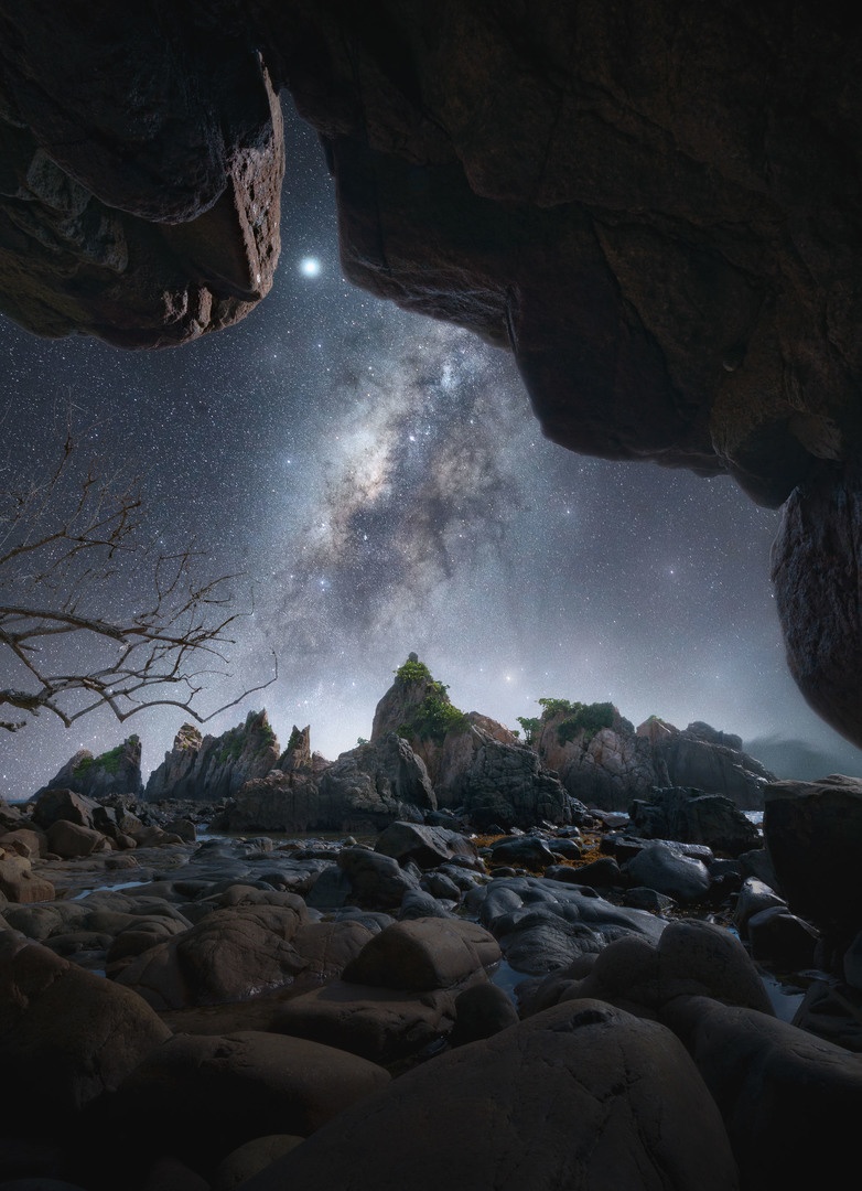 Milky Way as seen from a cave on the coast of a Sumatra