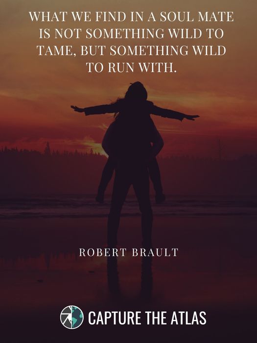 53. "What we find in a soul mate is not something wild to tame, but something wild to run with." – Robert Brault