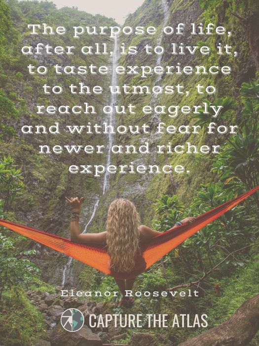 The purpose of life, after all, is to live it, to taste experience to the utmost, to reach out eagerly and without fear for newer and richer experience