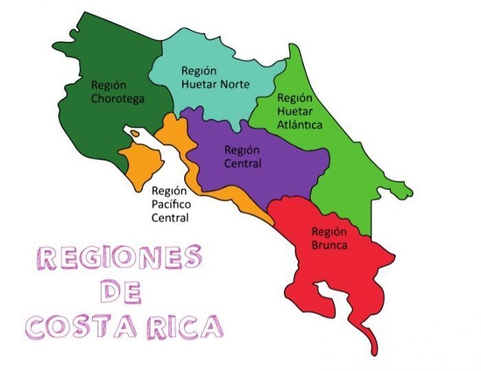 Mapa de las regiones de Costa Rica