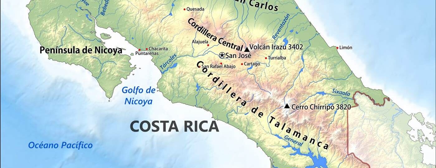 Mapa físico geográfico de Costa Rica que puedes tener en cuenta