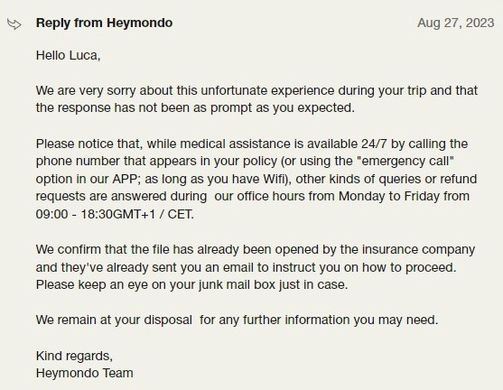 HeyMondo company response, discount code heymondo