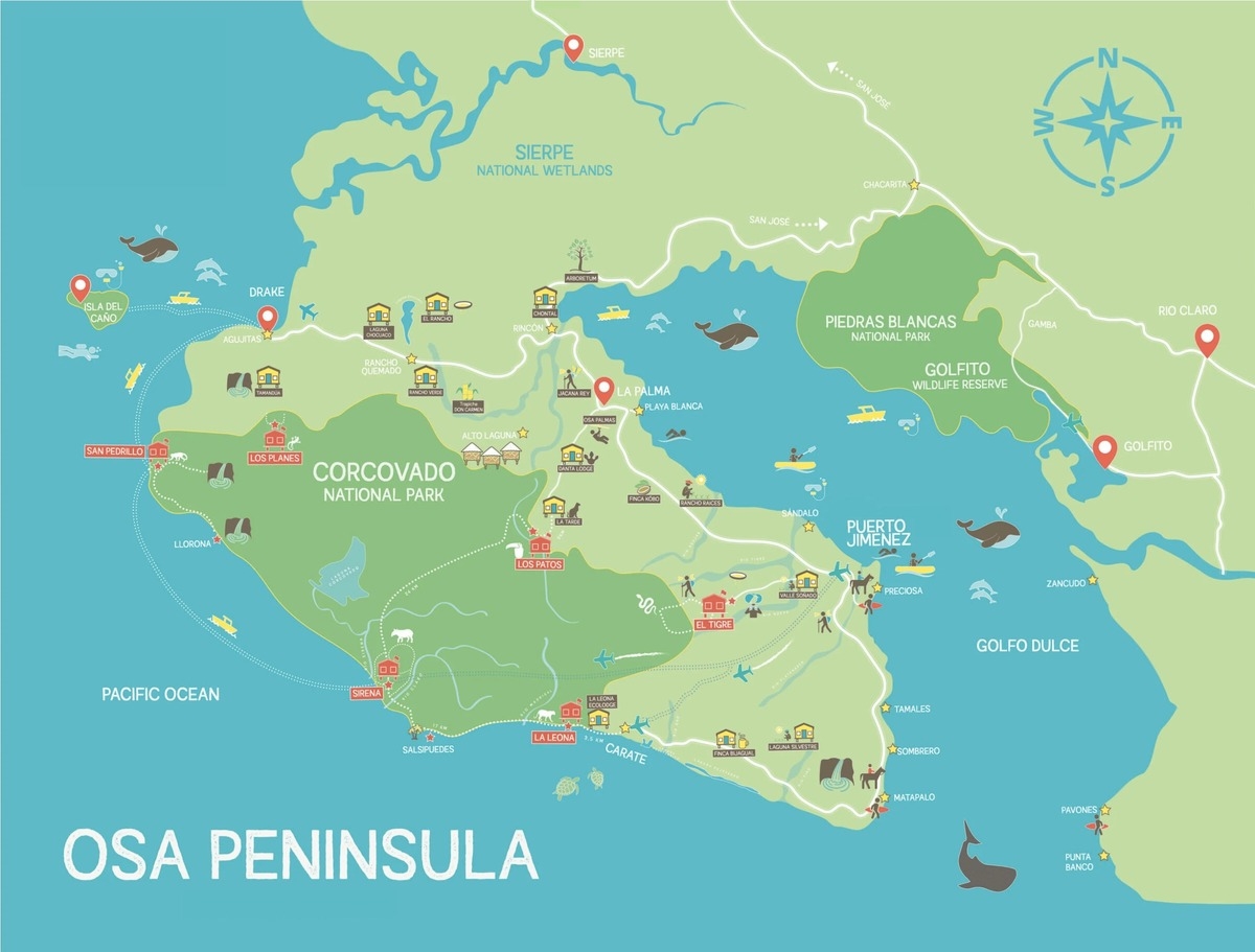 Map of Corcovado National Park in Costa Rica