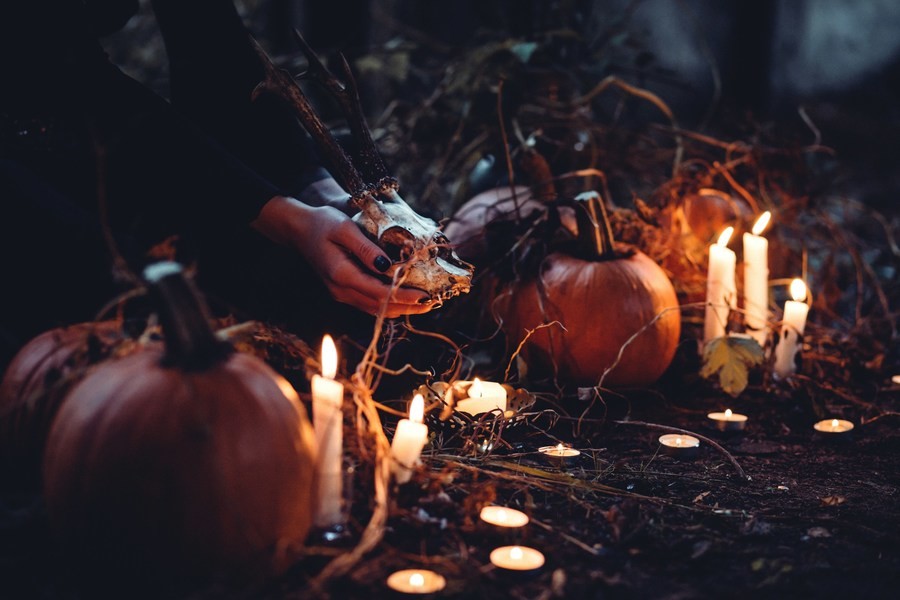 Halloween pumpkins and candles, fall in new york city