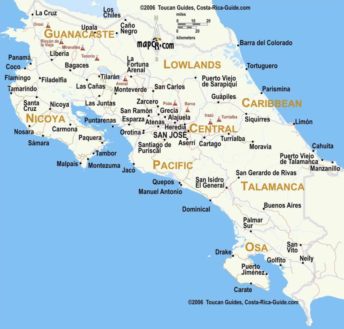 Mapa de las ciudades de Costa Rica