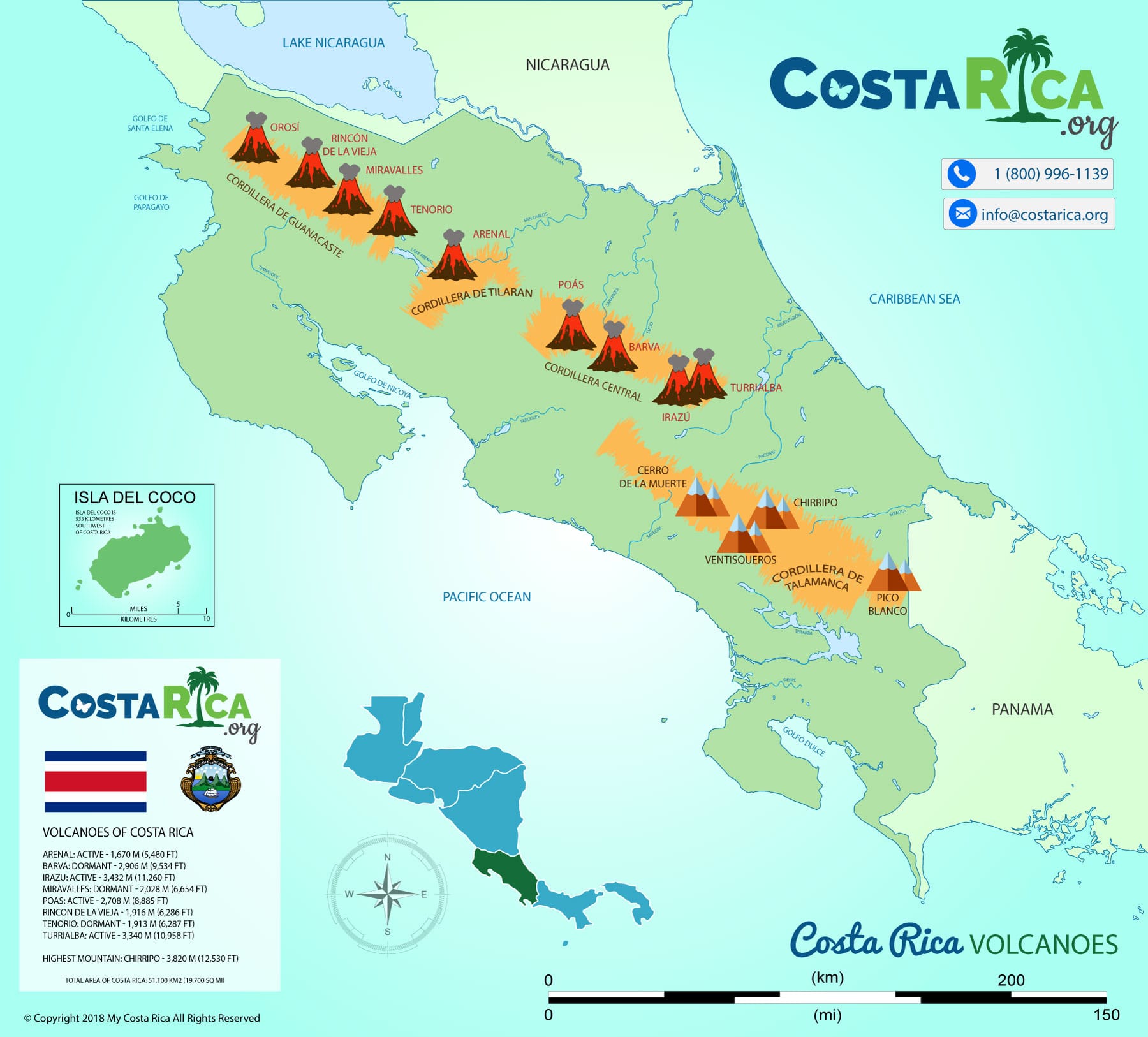 Mapa de los principales volcanes de Costa Rica que puedes visitar