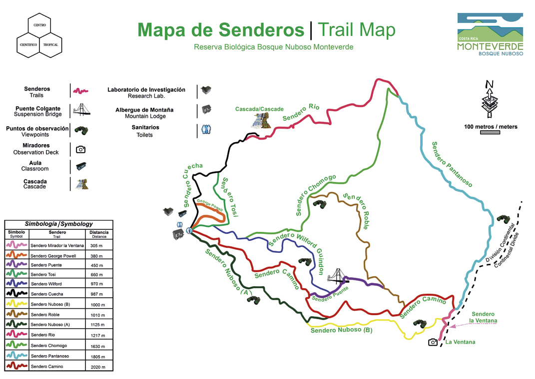 Mapa de Senderos de Monteverde Costa Rica