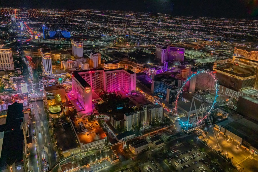 Aerial view of Las Vegas at night