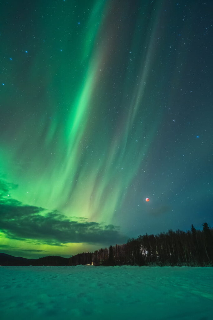 Total Lunar Eclipse and Northern Lights, Alaska