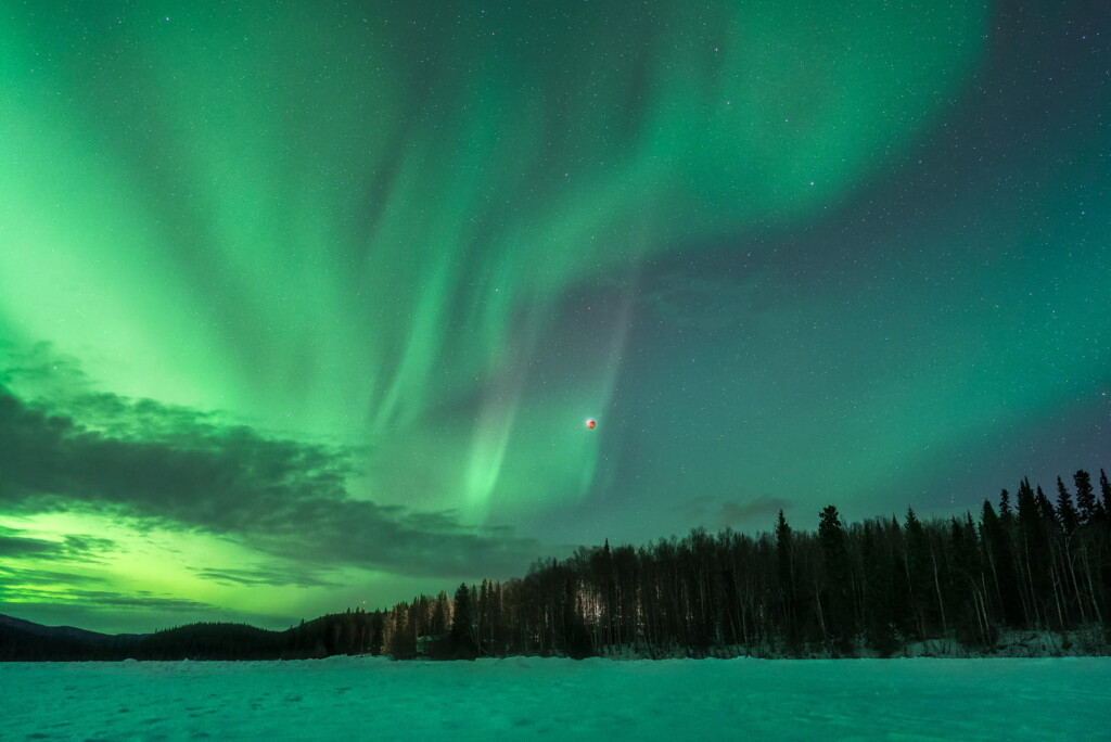 Total Lunar Eclipse and Northern Lights, Alaska