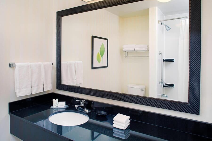 Bathroom, mirror and sink