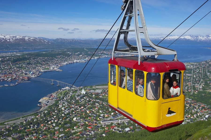 Fjellheisen cable car, a way to admire the Tromsø summer landscape and midnight sun from Mount Storsteinen