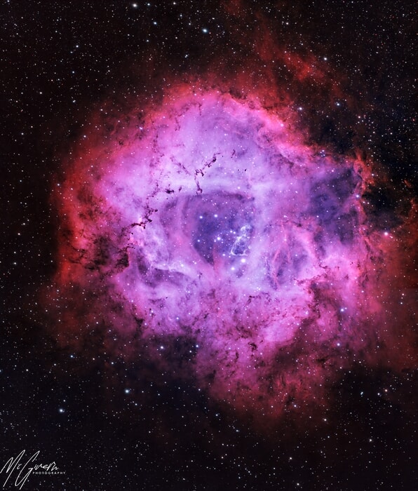 The Crab Nebula, a star-forming region, pink color, Deep Sky Workshop
