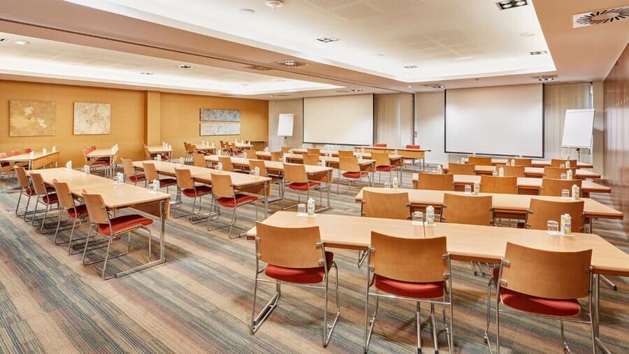 Meeting room and striped carpet
