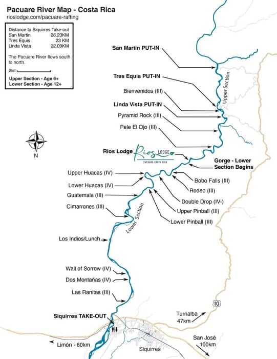 Mapa de rápidos que puedo navegar en el río Pacuare Costa Rica