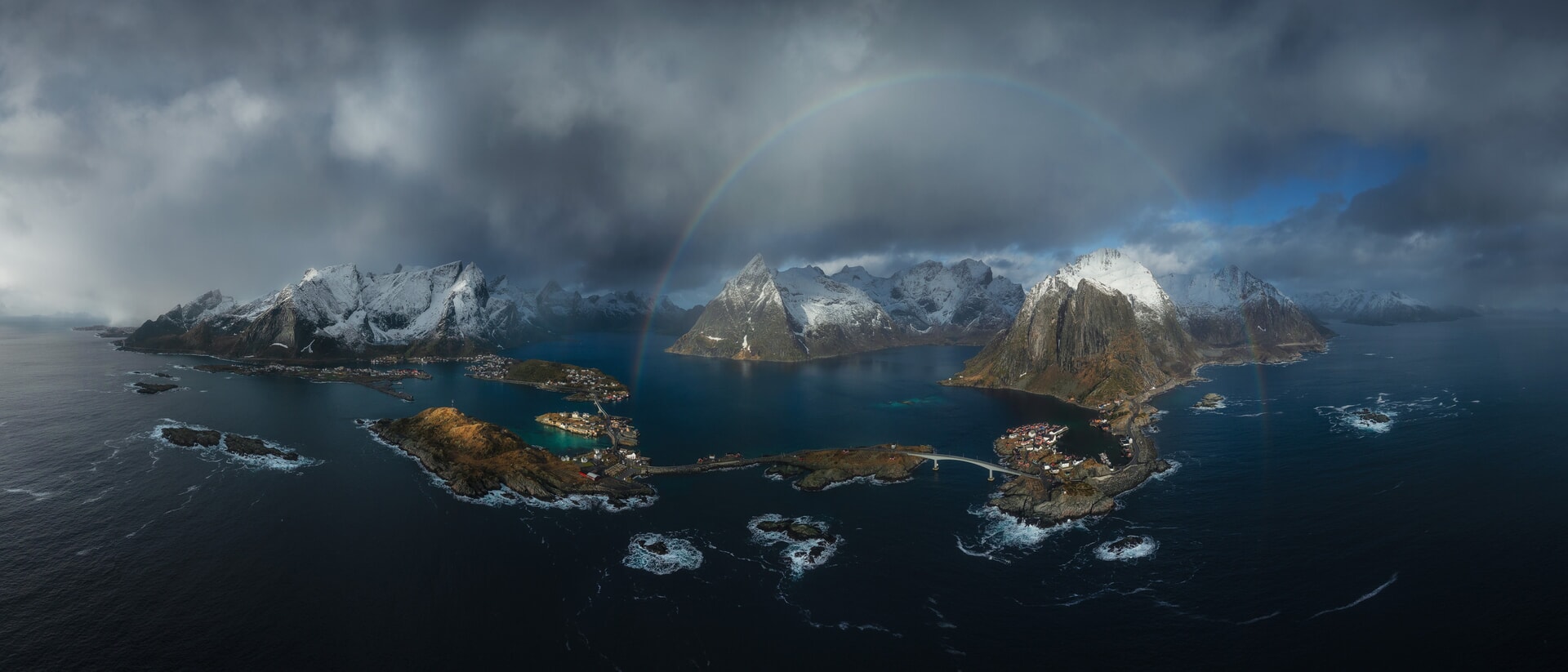 Aerial view of Sund Aerial view panorama of Sund in the winter during a sunset