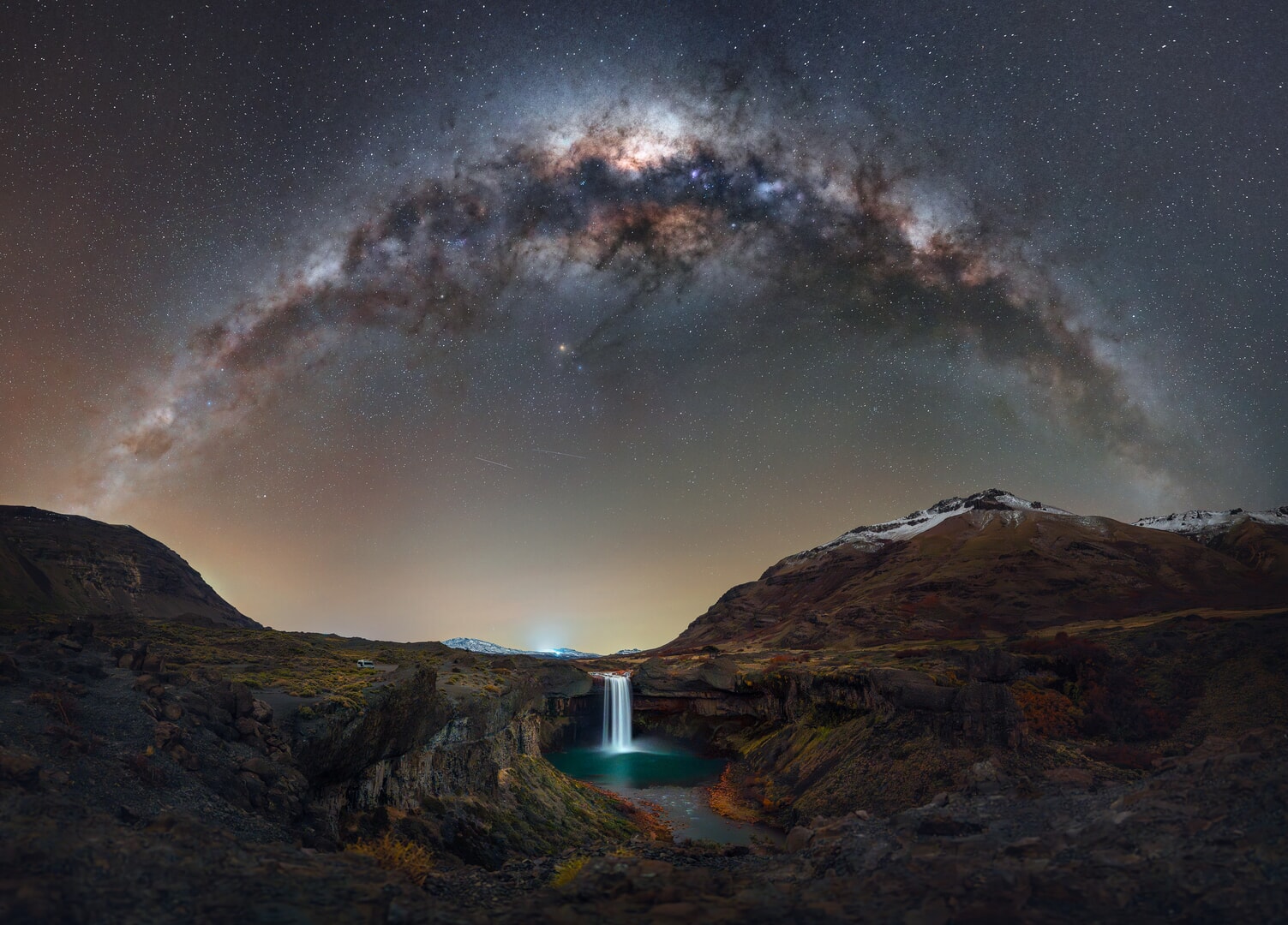 milky way over Salto del Agrio, Argentina milky way arch in Argentina