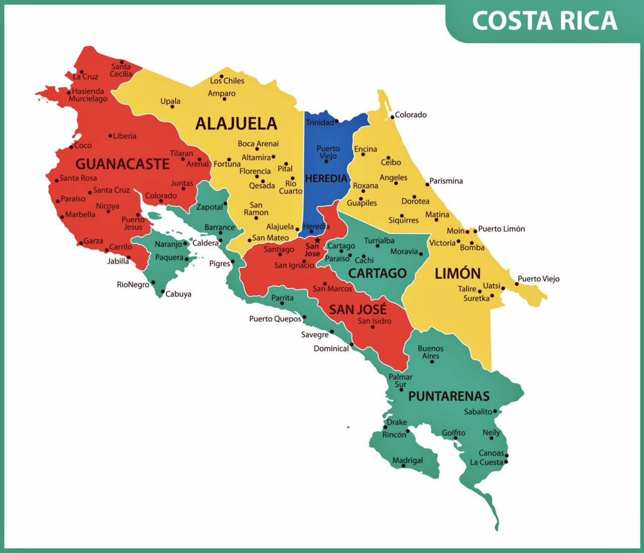 Map of Costa Rica with provinces